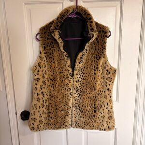 Kristen Blake Vintage Y2K Reversable Faux Fur Cheetah Print Vest Small Pockets